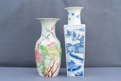 Two Chinese blue and white and qianjiang cai vases, 19/20th C.