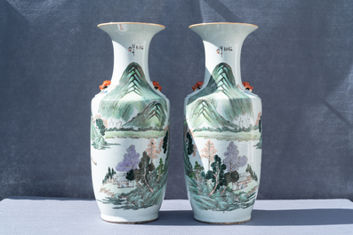 A pair of Chinese qianjiang cai 'landscape' vases, 19/20th C.