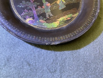 A pair of Chinese lac burgaut&eacute; saucer dishes, Kangxi