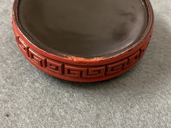 A Chinese carved cinnabar lacquer box and cover, 18/19th C.