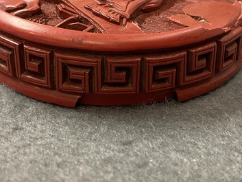 A Chinese carved cinnabar lacquer box and cover, 18/19th C.