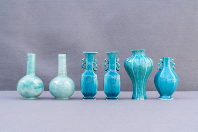 Eleven monochrome Chinese porcelain and Beijing glass vases, Kangxi and later