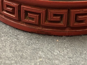 A Chinese carved cinnabar lacquer box and cover, 18/19th C.