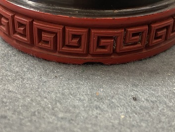 A Chinese carved cinnabar lacquer box and cover, 18/19th C.