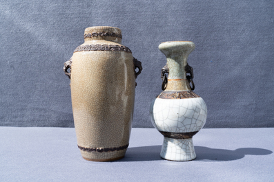 Two Chinese Nanking crackle-glazed vases, a ge-type bowl and a dish, 18/19th C.