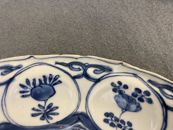 Five Chinese blue and white kraak porcelain dishes with deer and grasshoppers, Wanli