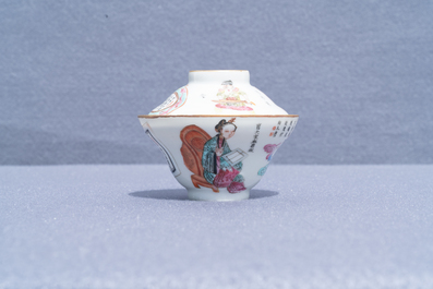 Une tasse couverte et soucoupe en porcelaine de Chine famille rose 'Wu Shuang Pu', marque et &eacute;poque de Daoguang