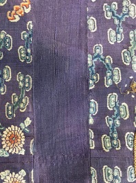 A Chinese embroidered silk purple-ground five-clawed dragon robe, 'jifu', 19th C.