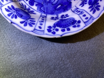 Five Chinese blue and white kraak porcelain dishes with deer and grasshoppers, Wanli