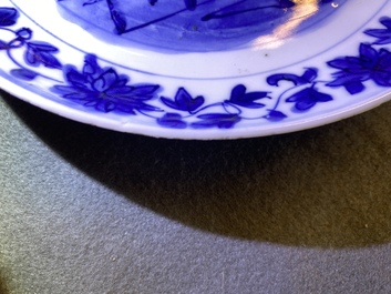 Five Chinese blue and white kraak porcelain dishes with deer and grasshoppers, Wanli