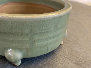 A Chinese Longquan celadon tripod censer with trigrams, Ming