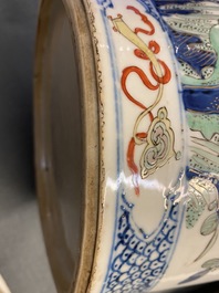 A Chinese famille verte rouleau vase with floral design, Kangxi
