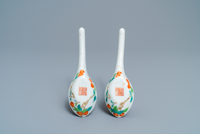 A pair of Chinese polychrome 'peach tree' spoons, Jiaqing mark and of the period