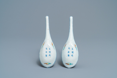 A pair of Chinese doucai 'dragon and phoenix' spoons, Chenghua mark, 19th C.