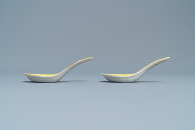 A pair of Chinese famille rose yellow-ground spoons, Guangxu mark and of the period