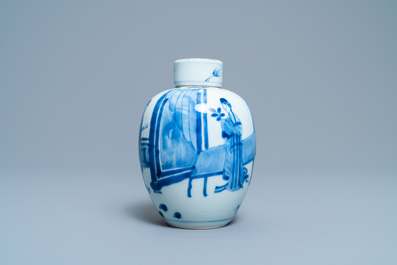 Un pot couvert en porcelaine de Chine en bleu et blanc, marque de Chenghua, Kangxi