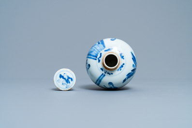 A Chinese blue and white jar and cover, Chenghua mark, Kangxi