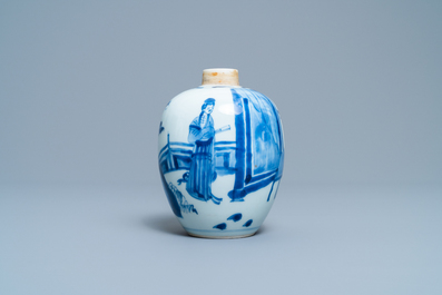 Een Chinese blauw-witte dekselpot, Chenghua merk, Kangxi