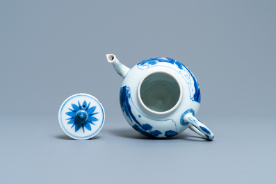 A Chinese blue and white 'landscape' teapot and cover, Kangxi