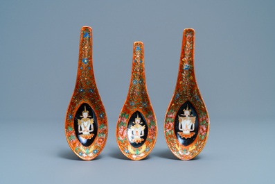 Three Chinese Thai market Bencharong spoons, 19th C.