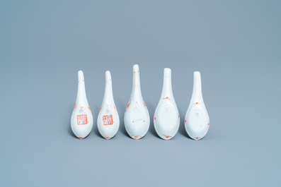 Five Chinese famille rose 'phoenix' spoons for the Straits or Peranakan market, 19/20th C.