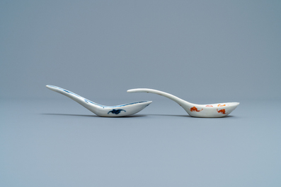 A Chinese blue and white and an iron red spoon, Daoguang and Guangxu mark and of the period