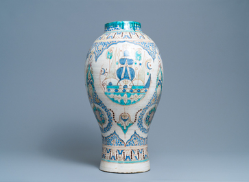 A large polychrome pottery vase, Morocco or Tunesia, ca. 1900