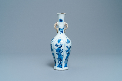 A Chinese blue and white vase with elephant-head handles, Chenghua mark, Kangxi