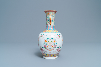 A Chinese famille rose vase with floral design, Qianlong mark, Republic