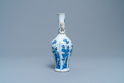 A Chinese blue and white vase with elephant-head handles, Chenghua mark, Kangxi