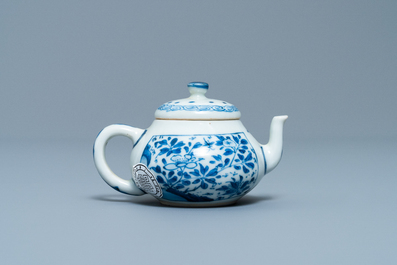 A Chinese blue and white miniature teapot and cover, Yu mark, Kangxi