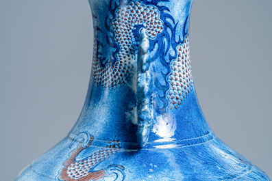 A large Chinese blue, white and copper red 'dragon' vase, Jiaqing