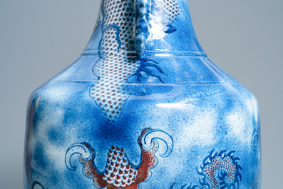 A large Chinese blue, white and copper red 'dragon' vase, Jiaqing