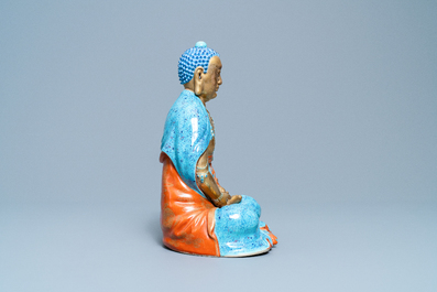 Three Chinese enamelled and gilt figures of Bodhisattva, Qianlong/Jiaqing