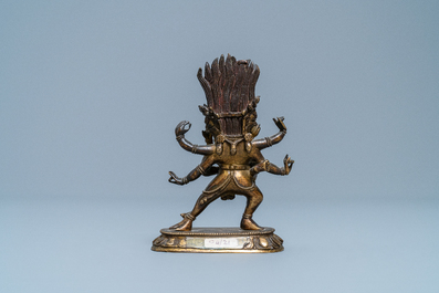 A Sino-Tibetan gilt bronze figure of Hayagriva, 18/19th C.