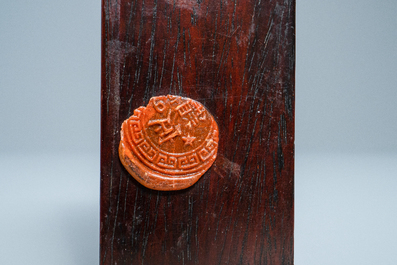 A pair of Chinese inlaid wooden wrist rests, 19/20th C.