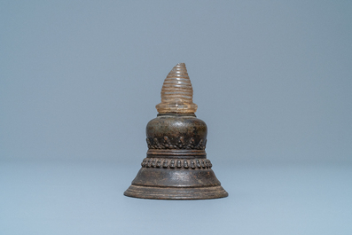 A bronze stupa with rock crystal yasti, Tibet, 18th C.