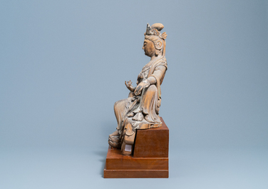 A Chinese painted wooden figure of Guanyin, Ming