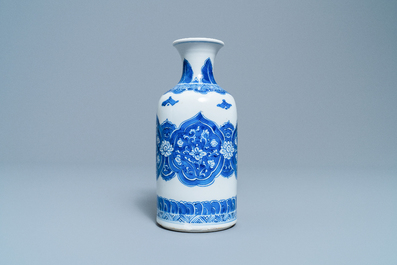 A Chinese blue and white rouleau vase, Kangxi