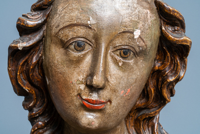 Een buste van de Maagd Maria in hout met polychromie, Duitsland, 15/16e eeuw