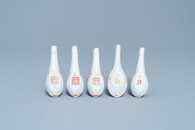 Five Chinese famille rose 'Buddhist lion' spoons, 19th C.