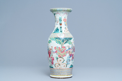 A Chinese famille rose vase with figures in a landscape, 19th C.