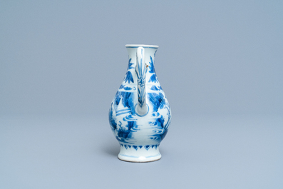 Een Chinese blauw-witte kan met figuren in een landschap, Transitie periode