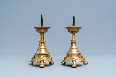 A pair of Flemish or Dutch bronze candlesticks, 16th C.