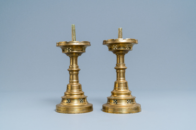 A pair of Flemish or Dutch bronze candlesticks, 15/16th C.