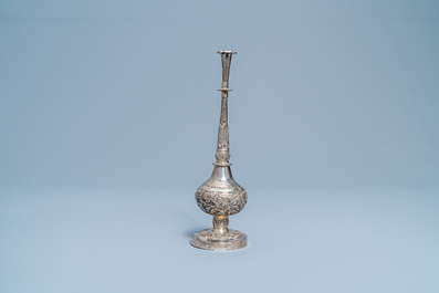 A Chinese inscribed Islamic market silver rosewater sprinkler, 18th C.