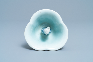 A Chinese blue, white and celadon-glazed 'Lu Hong Jian' puzzle or trick cup, Qianlong