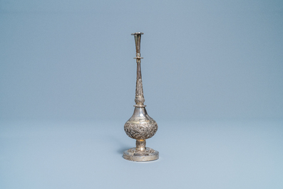 A Chinese inscribed Islamic market silver rosewater sprinkler, 18th C.