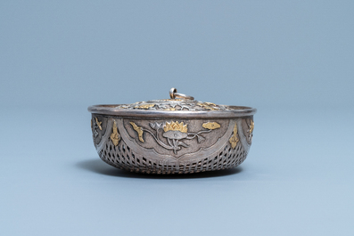 A Chinese parcel-gilt silver cricket box, Qianlong