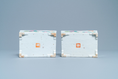 A pair of Chinese rectangular famille rose jardini&egrave;res, 19th C.